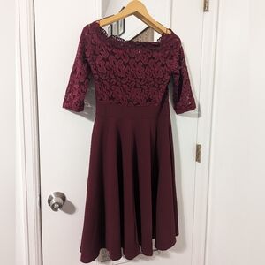 Missmay Women’s Dress A-Line Lace Floral Stretch Red Size L